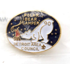SEALED 1990 Polar Bear Camper Detroit Area Council Hat Lapel Pin Boy Scouts MI picture