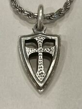 Steel Flame Silver Crusader Cross  Pendant & Rope Chain Rare & Long Discontinued picture
