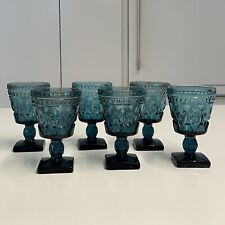 Vintage Indiana Glass Set of 6 Colony Park Lane Teal Blue Wine Goblet 4 1/2” picture