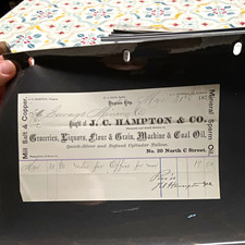 Antique 1878 J.C. Hampton & Co. Virginia City Mineral Sperm Oil Receipt picture