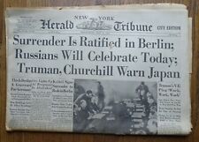 May 9 1945 New York Herald newspaper (Victory in Europe Day) Germany Surrenders picture