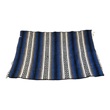 Vintage Mexican Sarape Blanket Rug Franks Textiles Southwest Striped Blue 39x61 picture
