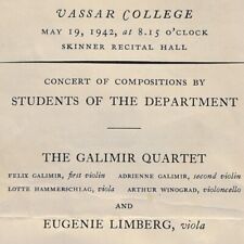 1942 The Galimir String Quartet of Vienna Eugenie Limberg Program Vassar College picture