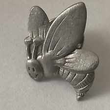 Vintage Smiling Bee Silver Tone Pewter Lapel Pin Gift For Beekeepers Gardeners picture