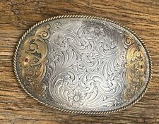 Montana Silversmiths Sterling Plated Ornate Two Tone Oval Western Belt Buckle picture