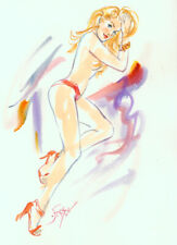 Playboy Artist Doug Sneyd Signed Original Art Sketch ~ Blond in High Heels picture