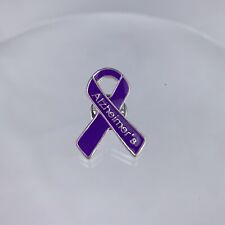 Alzheimers Awareness Enamel Lapel Pin Purple Ribbon Silver Tone J7 picture