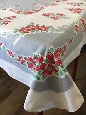 Vintage MCM Printed Tablecloth Excellent Condition Grey Red Green 52x48” picture