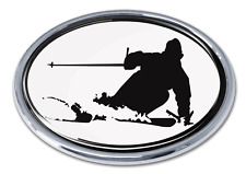 skiing white chrome auto emblem decal usa made picture