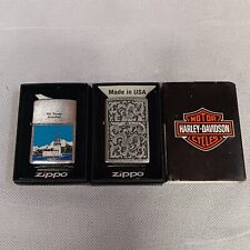 Zippo Lighters Lot 2 Lighters 3 Boxes Istanbul Marlboro Harley Davidson picture