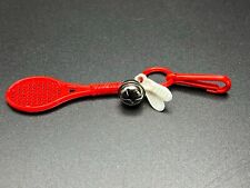 1980s Bell Charm Necklace Red Tennis Racket Vintage Plastic Clip On With Bell picture