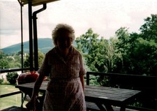 Vintage Color Photograph Elderly Woman Porch Scenic Mountain View picture