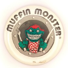 Muffin Monster Sewage Grinder Mascot Vintage Pin Button Pinback Tacoma WA picture