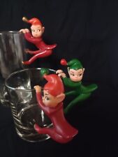 Lot Of 3 Vintage Rubber Christmas Pixie Elves Drink, Cup, Plant Hanger Huggers  picture
