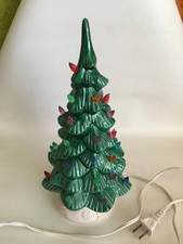 Vintage Repro 11" Ceramic Light-Up Christmas Tree, White Base, Missing 3 Bulbs picture