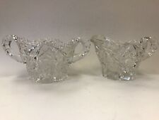 Antique Crystal Set SUGAR BOWL & CREAMER Sawtooth Scallop Rim Edge HEAVY VINTAGE picture