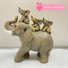 Elephant With Cute 3 Calves Piggyback Elephant Statue Creative Holiday Gift picture