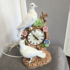 Vtg Eleco Bird Figurine Clock Porcelain Electric Floral Tabletop Tree Trunk Bird picture
