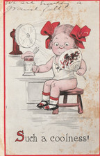 Vintage Postcard Such A Coolness Comic Child Electric Fan Ice Cream Float picture