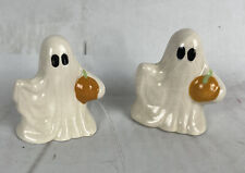 Vintage Ceramic Ghost Figures Holding Pumpkins Halloween 3.5