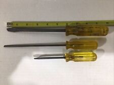 3-Vintage Irwin Flat Blade Screwdrivers 400-3”—400-C 6”—400-5,75” Yellow Handles picture