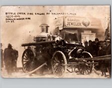 c1909 Baroy Jewelry Store Fire Trucks Crowd Kalamazoo Michigan MI RPPC Postcard picture