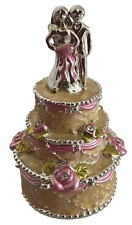 Vintage Secret Jewels Enameled Rhinestone Wedding Cake Trinket Box /Keepsake Box picture