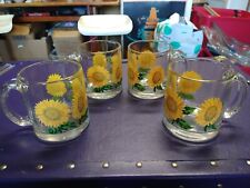Vintage Libbey Yellow Sunflowers 4 PC Glass Coffee/Tea Mugs #sunflowers #mugs picture