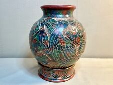 Vintage Hand Carved and Painted Birds of Paradise Pottery Decor Vase with Stand  picture
