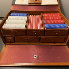 Vintage Poker Chip/Bridge Game Set Travel Box Includes Dice Pencils,Cards,Chips picture