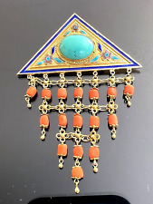 14gr Old Chinese Silver Gold Wash Enamel Coral Turquoise 3