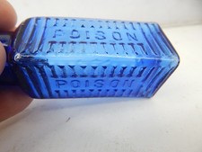 Antique Deep Cobalt Blue Glass 4-Sided Poison Bottle Ribbed KR-5 Cork Top picture