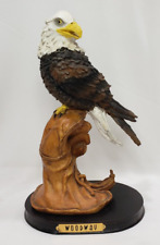 Bald Eagle Figurine on Glove Resin Statue Wood Base Vtg Woodway Americana Decor picture