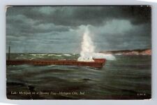 Michigan City IN-Indiana, Lake Michigan on Stormy Day, Vintage Postcard picture