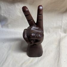 Vintage Carved Wood Hand Peace Sign Fingers Hippy 70's Groovy Wooden Icon4 1/2” picture