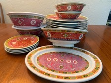 17 Piece Set of Longevity Asian Melamine Ware Red picture