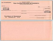1940'S WWII*DAMASCUS MARYLAND*MD*SUGAR RATION CHECK*BANK OF DAMASCUS picture