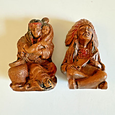 VTG Lot of 2 Native American Chief, Mother Child Wood/Composite Souvenir Statues picture