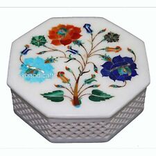 5 Inches Octagon  Marble Jewelry Box Multicolor Gemstone Inlay Work Giftable Box picture