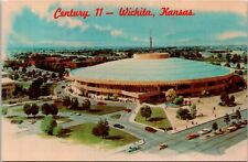 Century II Wichita, Kansas VTG Postcard Aerial View Blue Roof, People, Old Cars picture