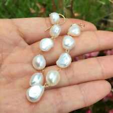 8-9mm white Baroque Freshawater pearl Natural 14K gold earrings Women New Year picture