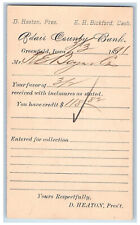 Greenfield Iowa IA Creston IA Postal Card Adair County Bank 1891 Antique picture
