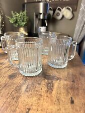 VINTAGE ROYAL CREST BY GIBSON RIBBED CLEAR GLASS COFFEE CUPS MUGS SET OF 4 picture