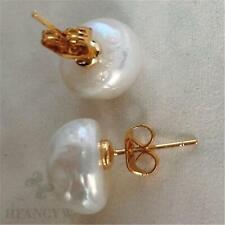 11-12mm Fashion Mabe White Baroque Pearl 18K Gold Earrings Noble Delicate picture