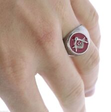 Masonic Men's ring Red enamel Burnished 316L Stainless steel size 13 T35 picture