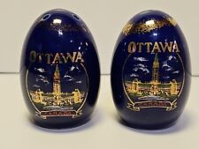 Vintage Cobalt Blue & Gold Egg Salt & Pepper Shakers Ottawa Canada picture