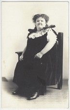 1910 Circus Sideshow Obese Fat Girl in Dress- Studio REAL PHOTO Postcard picture