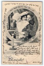c1905 New Year Sweet Couple Romance Hugging Handwarmer Hungary Antique Postcard picture