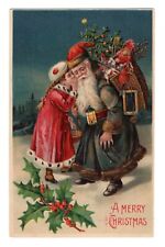 Golden Age Christmas Santa in Blue Robe Embossed 1908 Postcard picture