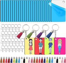 120Pcs Sublimation Blanks Keychain with Blue Protective Film - MDF Rectangle Key picture